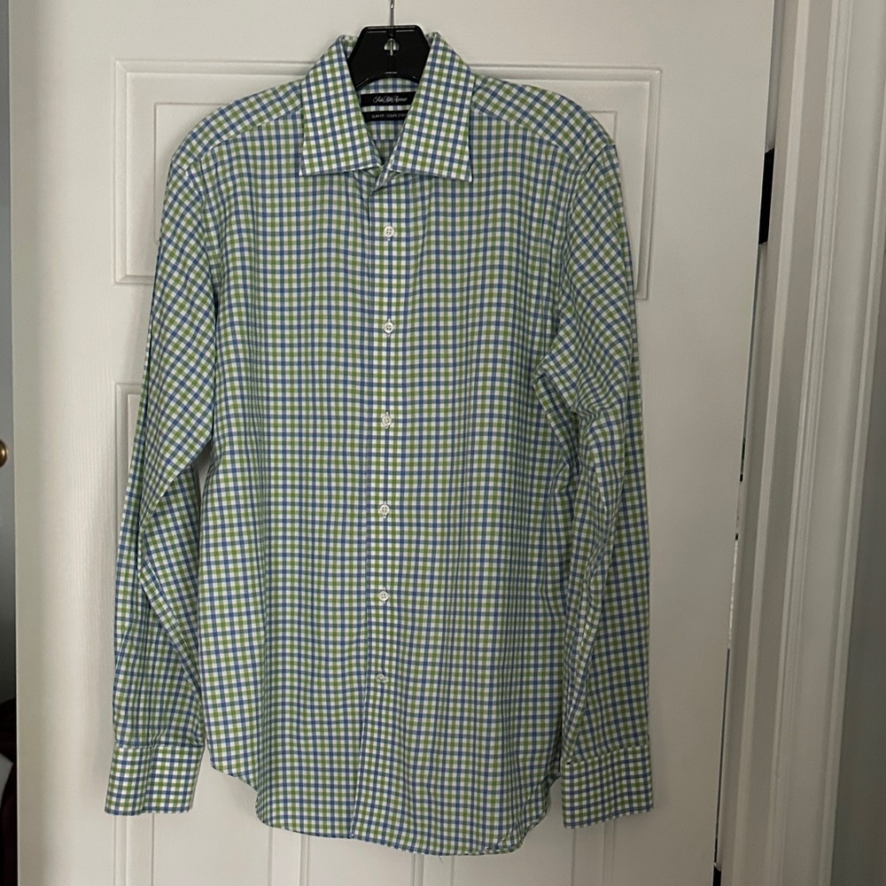 Saks Fifth Avenue Blue and Green Plaid Shirt